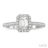 3/8 Ctw Emerald Cut Diamond Ladies Engagement Ring with 1/4 Ct Emerald Cut Center Stone in 14K White Gold